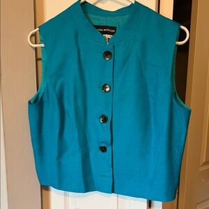 Donna Morgan Vintage Blue Silk Crop Vest